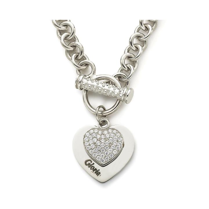 Personalized Cubic Zirconia Sterling Silver Heart Pendant Necklace