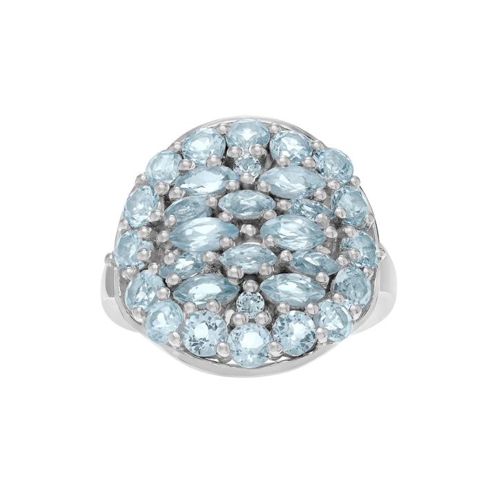 Genuine Blue Topaz Sterling Silver Cluster Ring