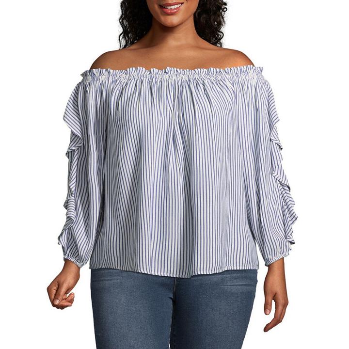 Arizona 3/4 Sleeve Off Shoulder Sleeve Floral Peasant Top-juniors Plus