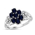 Womens Diamond Accent Sapphire Blue Sterling Silver Cluster Ring
