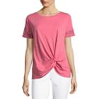 Liz Claiborne Short Sleeve Fringe Twist Hem T-shirt-womens