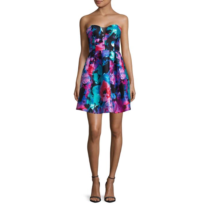 Be Smart Strapless Sweetheart Floral Party Dress - Juniors