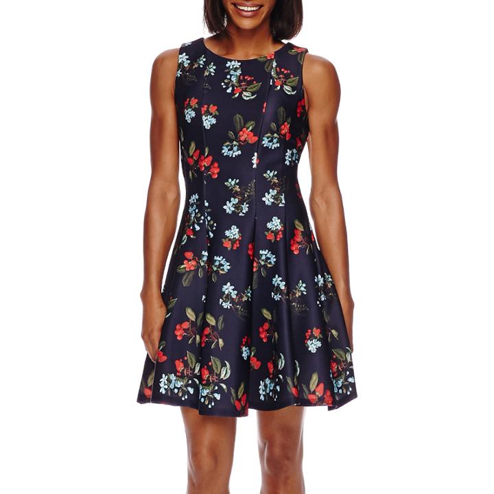 Danny & Nicole Sleeveless Pieced Floral Fit-and-flare Dress