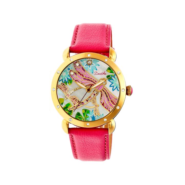 Bertha Womens Jennifer Mother-of-pearl Hot Pink Leather-band Watchbthbr5004