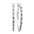 Genuine Blue Sapphire & Diamond Accent Platinum Over Silver Hoop Earrings