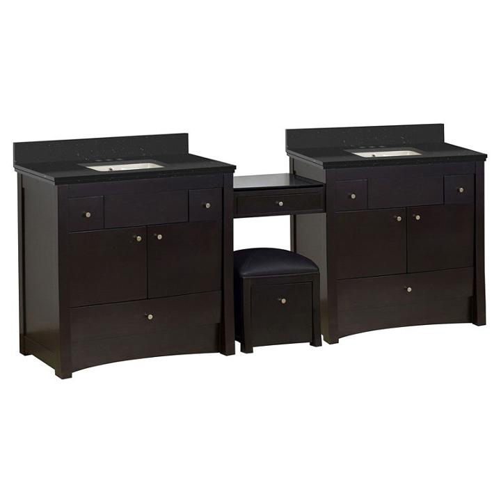 93.25-in. W Floor Mount Distressed Antique Walnutvanity Set For 3h4-in. Drilling Black Galaxy Top Biscuit Um Sink