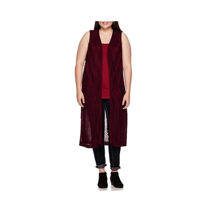 Arizona Pointelle Duster Vest - Juniors Plus