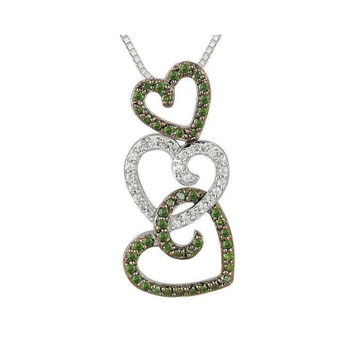 1/2 Ct. T.w. White And Color-enhanced Green Diamond Triple Heart Pendant Necklace
