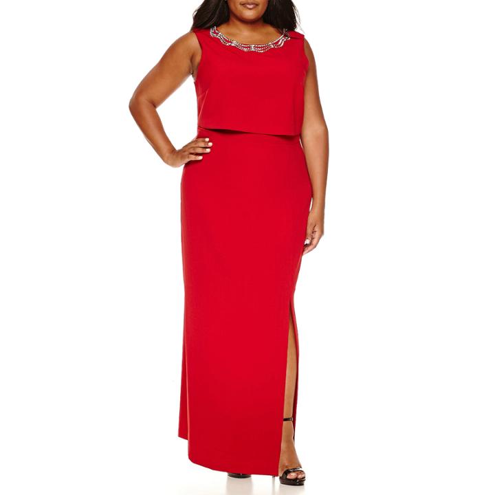 Scarlett Sleeveless Embellished-neck Popover Gown - Plus