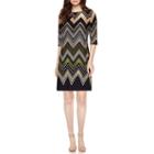 Studio 1 Elbow-sleeve Chevron Printed Shift Dress