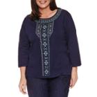 Alfred Dunner 3/4 Sleeve Crew Neck T-shirt-womens Plus