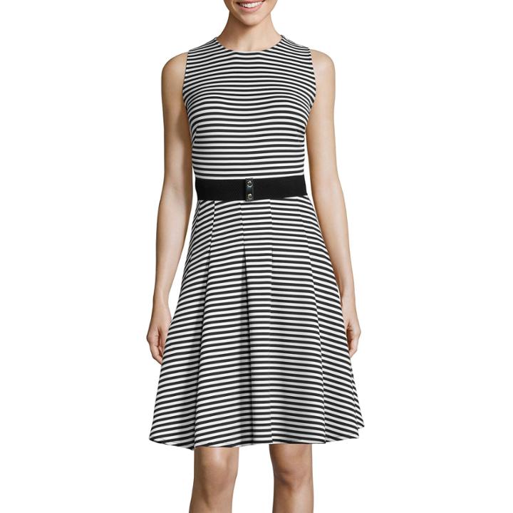 Danny & Nicole Sleeveless Stripe Belted Fit-and-flare Dress