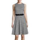 Danny & Nicole Sleeveless Stripe Belted Fit-and-flare Dress