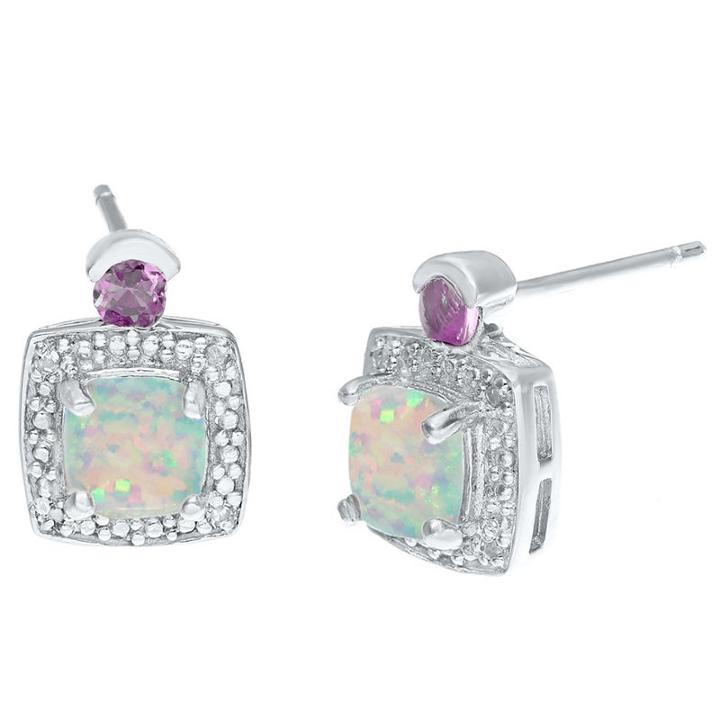 Diamond Accent Lab Created White Opal 11mm Stud Earrings