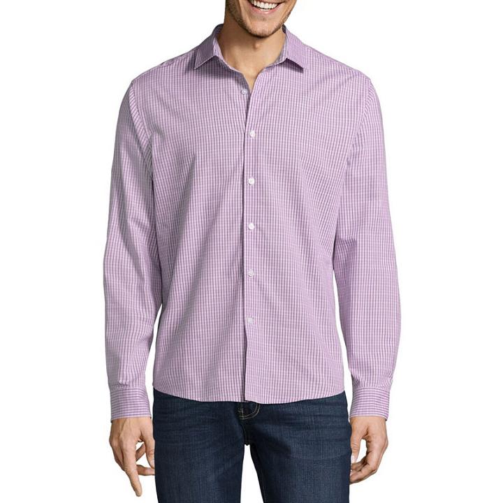 Claiborne Long Sleeve Grid Button-front Shirt