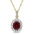 Womens Diamond Accent Red Garnet 14k Gold Pendant Necklace