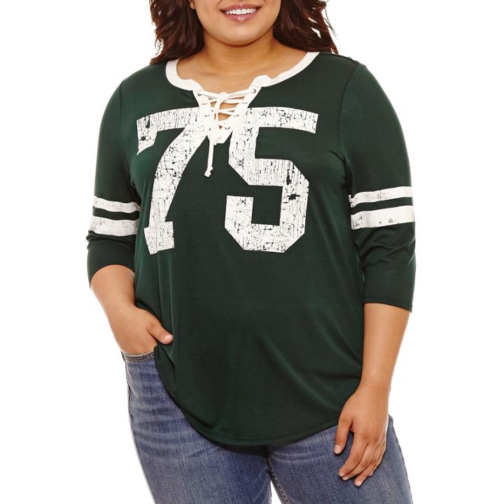 Arizona 3/4 Sleeve Lace Up Graphic T-shirt- Juniors Plus