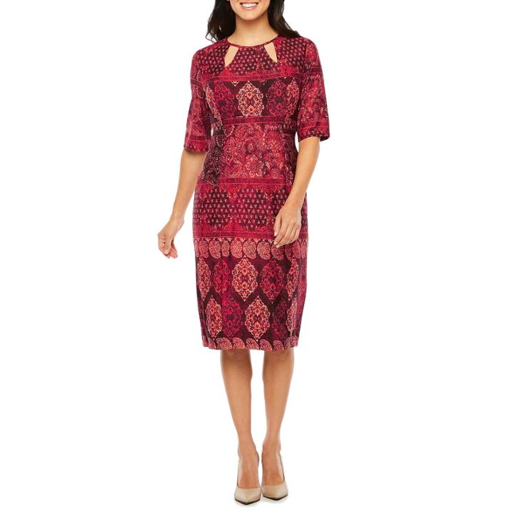 Be By Chetta B Elbow Sleeve Medallion Sheath Dress