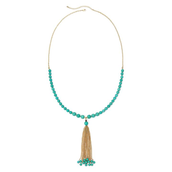 Mixit Aqua Bead And Chain Tassel Gold-tone Necklace