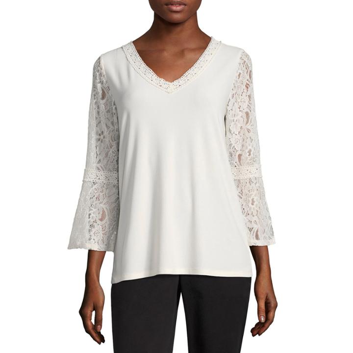 89th & Madison 3/4 Sleeve Lace Bell Sleeve Peasant Top