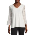 89th & Madison 3/4 Sleeve Lace Bell Sleeve Peasant Top