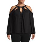 Bold Elements Twist Front Long Sleeve Cold Shoulder Cut Out Blouse - Plus