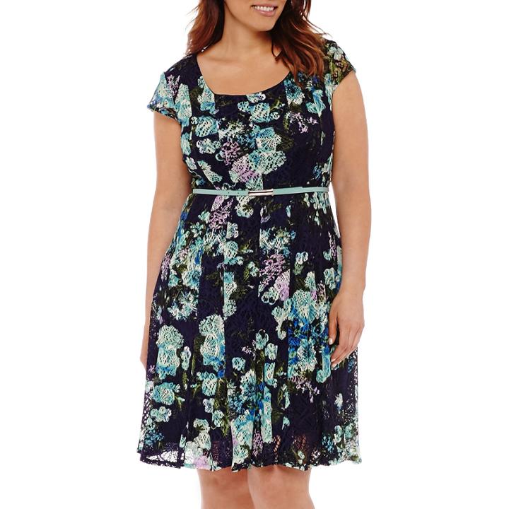 R & K Originals Short-sleeve Lace Fit-and-flare Dress - Plus