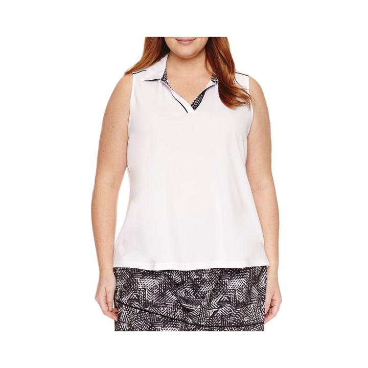 Made For Life Sleeveless Geometric Knit Polo Shirt - Plus