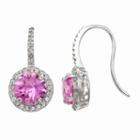Lab Created Pink Sapphire Round Drop Earrings