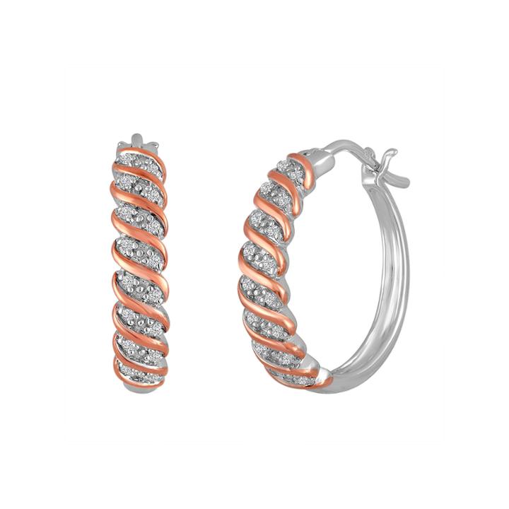 1/10 Ct. T.w. Diamond 14k Rose Gold Over Silver Hoop Earrings
