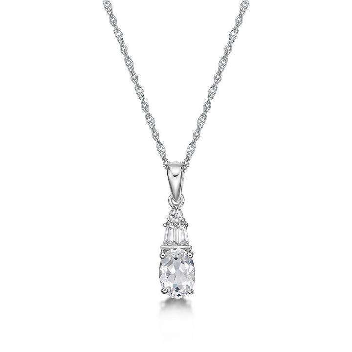 White Sapphire Oval Sterling Silver Pendant