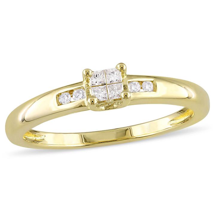 Womens 1/8 Ct. T.w. Genuine Princess White Diamond 18k Gold Over Silver Engagement Ring