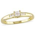 Womens 1/8 Ct. T.w. Genuine Princess White Diamond 18k Gold Over Silver Engagement Ring