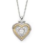 Lab-created White Sapphire Two-tone Heart Pendant Necklace