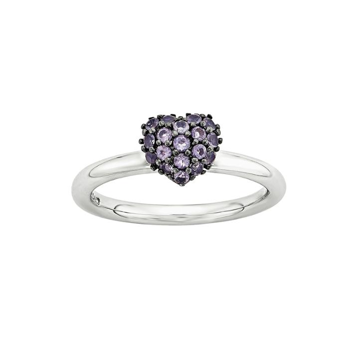 Personally Stackable Genuine Amethyst Sterling Silver Stackable Heart Ring