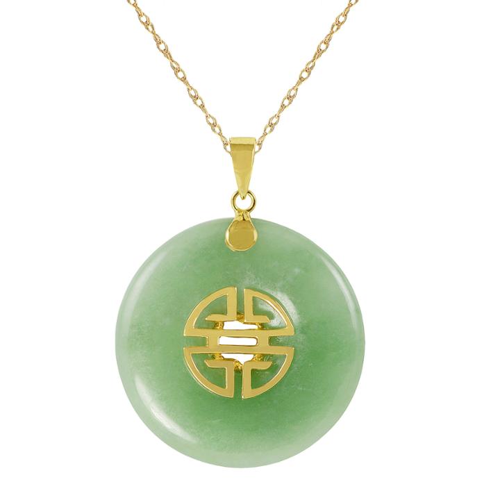 Genuine Jade 10k Yellow Gold Disc Pendant Necklace