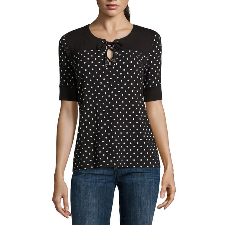 Liz Claiborne Elbow Sleeve Scoop Neck T-shirt