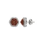 1 Ct. T.w. White & Color-enhanced Red Diamond Sterling Silver Stud Earrings