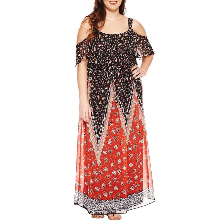 Alyx Short Sleeve Cold Shoulder Maxi Dress-plus