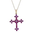 Lead Glass-filled Ruby And Diamond-accent Cross Pendant Necklace