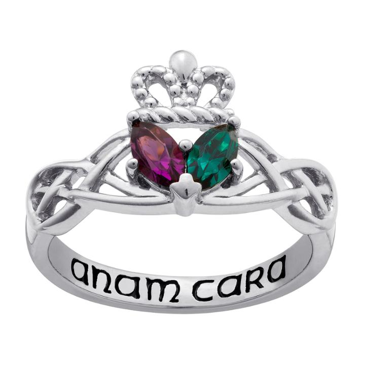 Personalized Sterling Silver Couples Claddagh Celtic Knot Ring