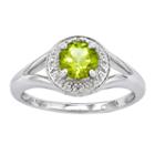 Womens Diamond Accent Genuine Peridot Green Sterling Silver Halo Ring