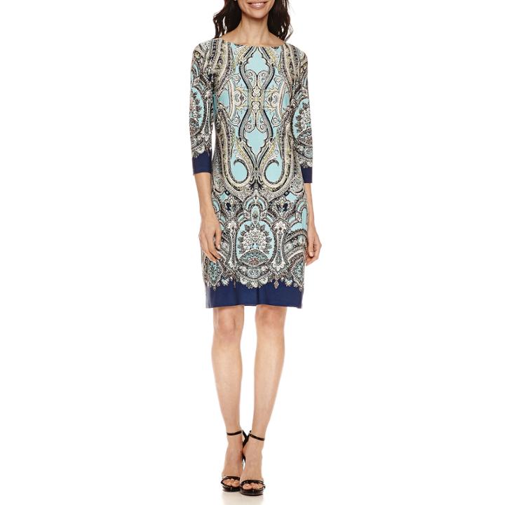 London Style 3/4 Sleeve Eyelet Shift Dress