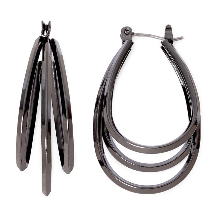 Liz Claiborne Gray Polished Steel Layer Hoop Earrings