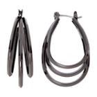 Liz Claiborne Gray Polished Steel Layer Hoop Earrings