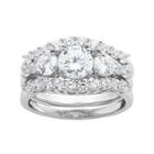 Diamonart Cubic Zirconia Sterling Silver 3-stone Bridal Ring Set