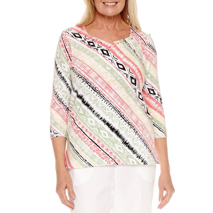 Alfred Dunner 3/4 Sleeve Sweetheart Neck T-shirt-womens