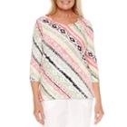 Alfred Dunner 3/4 Sleeve Sweetheart Neck T-shirt-womens