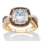 Diamonart Womens 3 Ct. T.w. Cushion White Cubic Zirconia 14k Gold Over Silver Engagement Ring