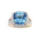 Genuine Blue Topaz And White Sapphire Cushion-cut Halo Ring